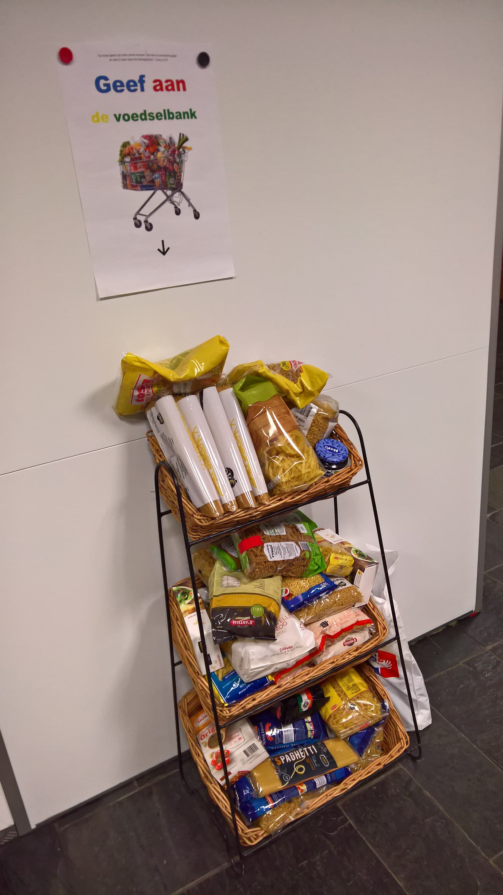 Donated groceries collected for a food bank