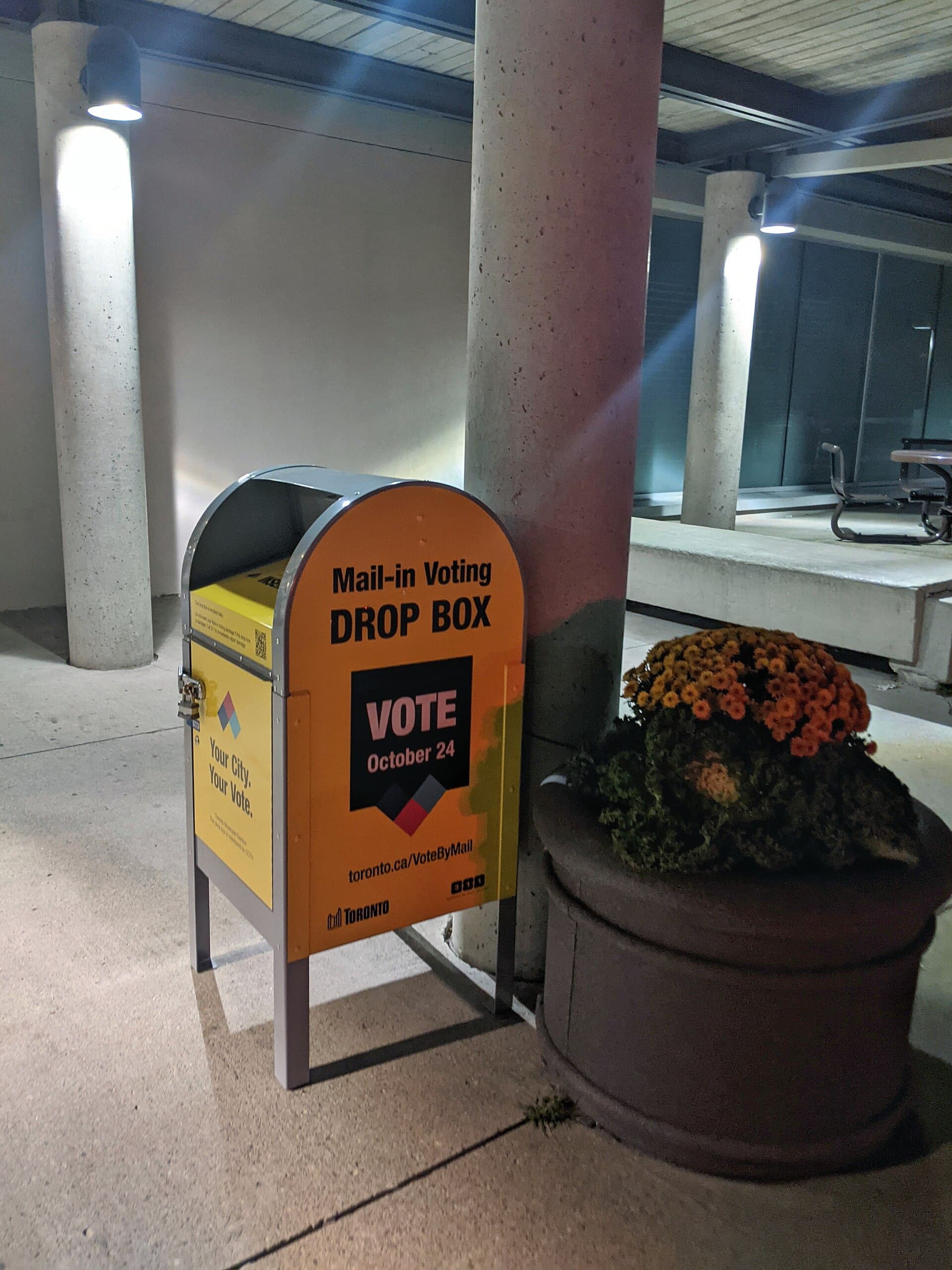 A mail-in ballot drop box