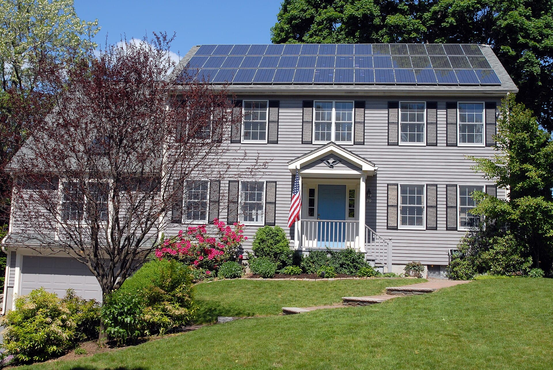 Solar panels on a house roof