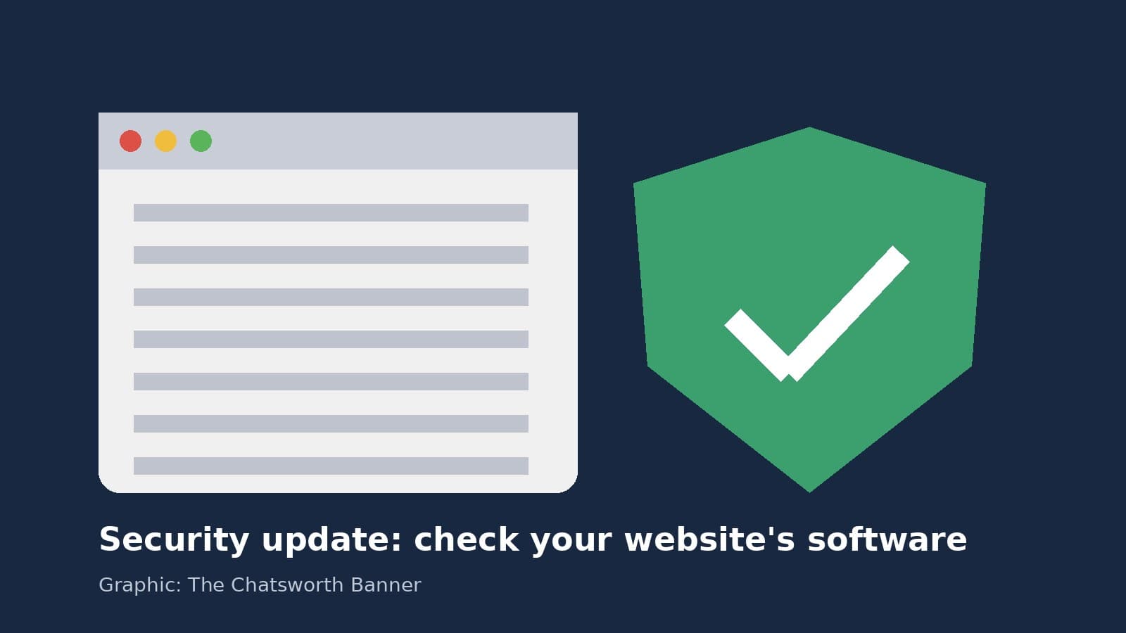 Banner-made graphic of a web browser window beside a security shield with a check mark.