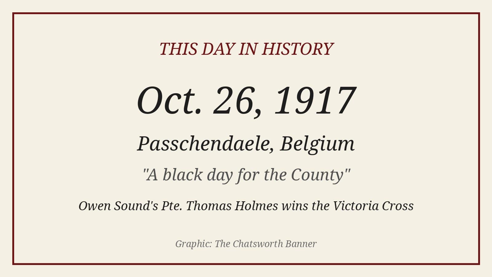 Banner-made title card reading This Day in History, Oct. 26, 1917, Passchendaele, Belgium.