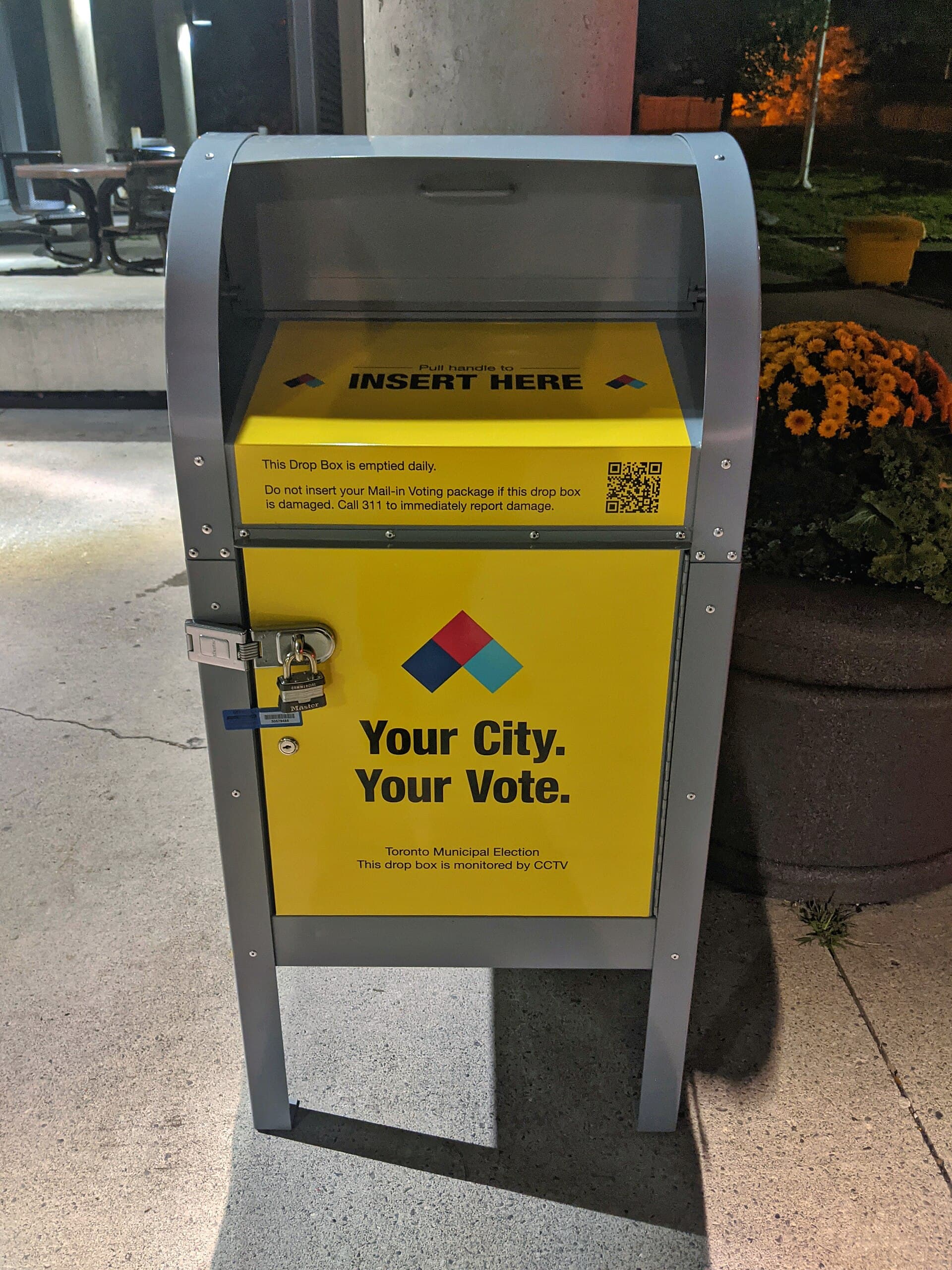 A mail-in ballot drop box