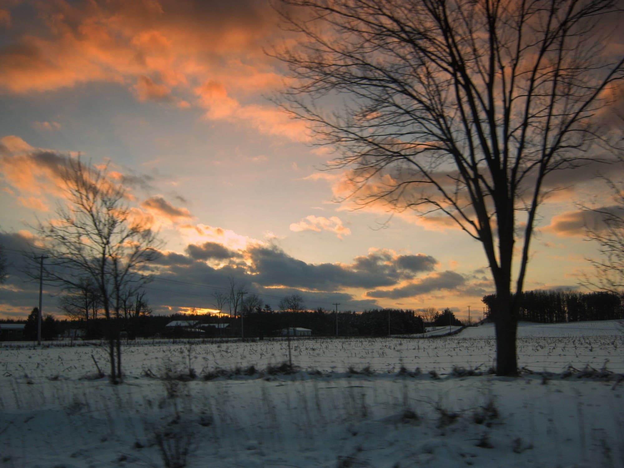 Winter sunset over fields off Highway 6 near Williamsford