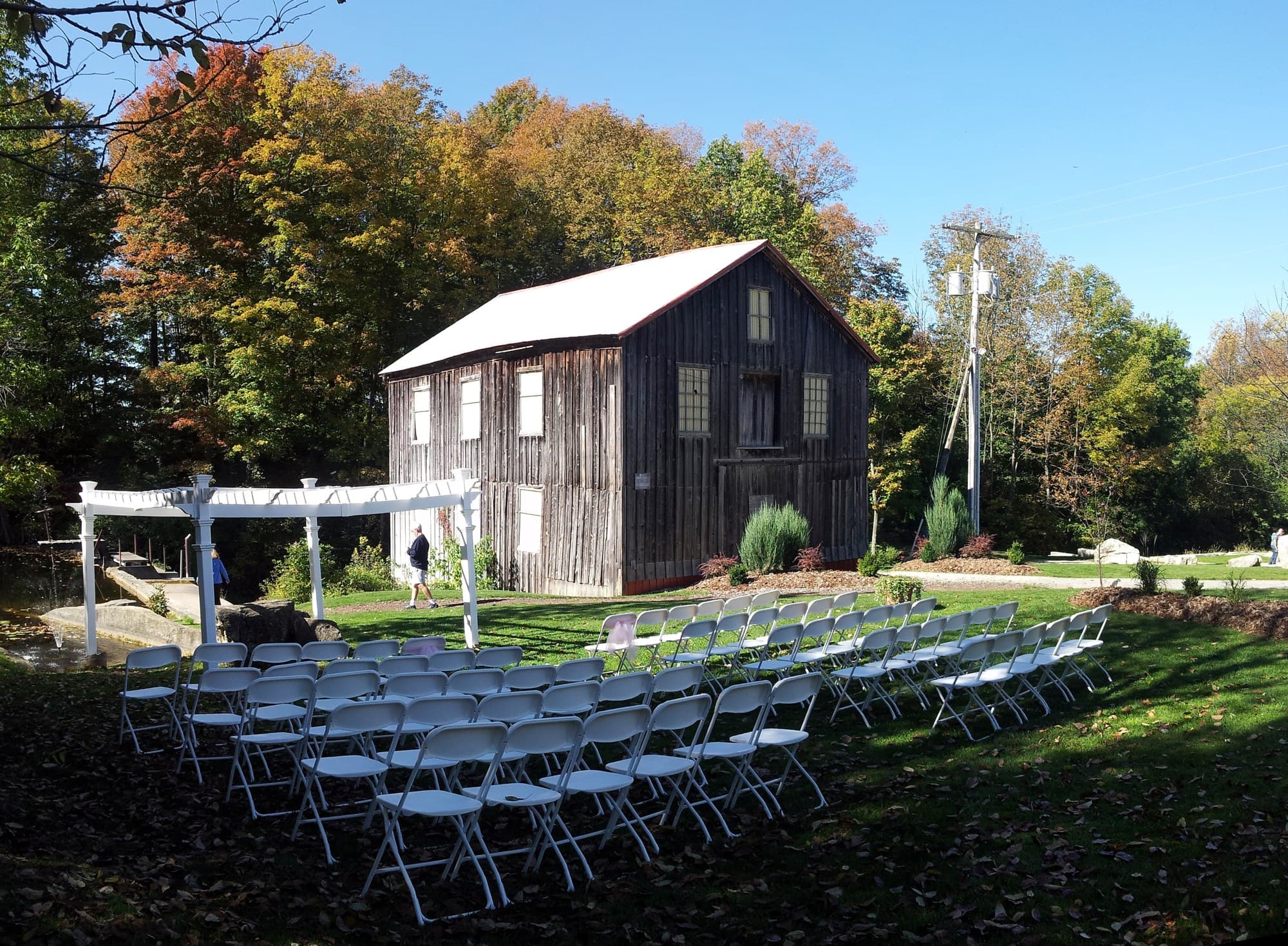 Barn and lawn at Walters Falls in autumn